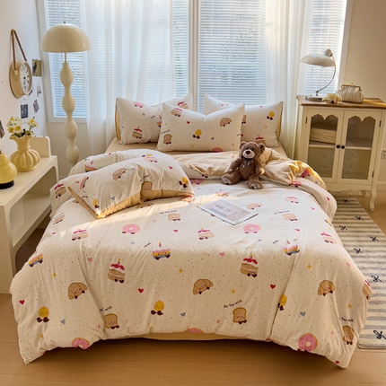 91家纺网 家纺一手货源 找家纺 悦织湾家纺2025新款高克重卡通水洗棉印花四件套学生宿舍单双人床上用品三四件套 卡通-点心
