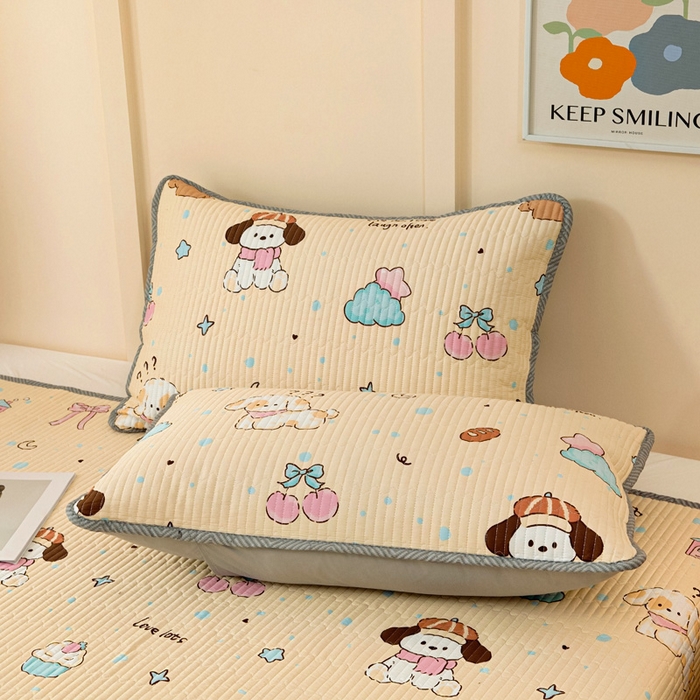 91家纺网 家纺一手货源 找家纺 情煊家纺 2025新款双面全棉夹棉枕套 好奇狗