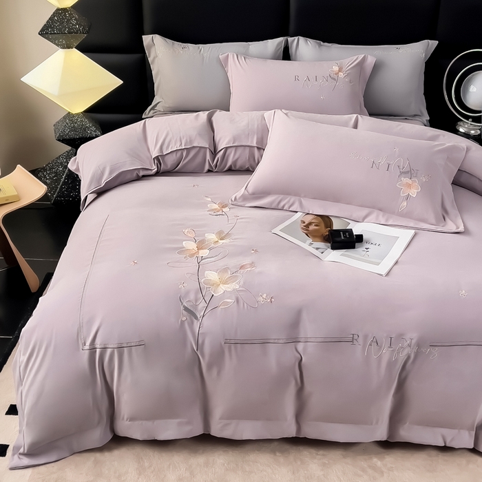 91家纺网 家纺一手货源 找家纺 （总）曲之慕 2025新品四季款高端刺绣四件套简约可水洗轻奢纯色刺绣四件套--流光