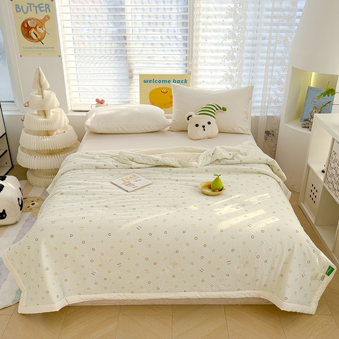 91家纺网 家纺一手货源 找家纺 2025新款A类印花泡泡纱大豆夏凉被被子被芯 爱心