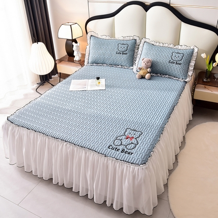 炫拼家纺 2025新款coco熊床裙款乳胶凉席 coco熊-宾利蓝