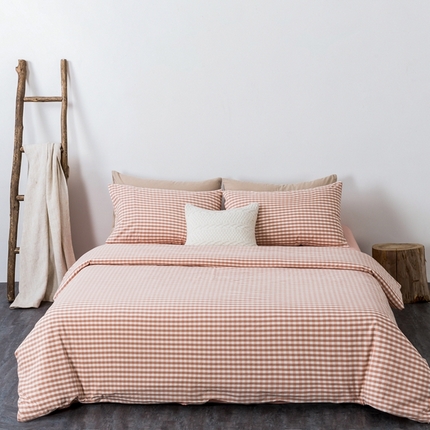 91家纺网 家纺一手货源 找家纺 玖弘家居 2025新款水洗棉单被套 粉小格