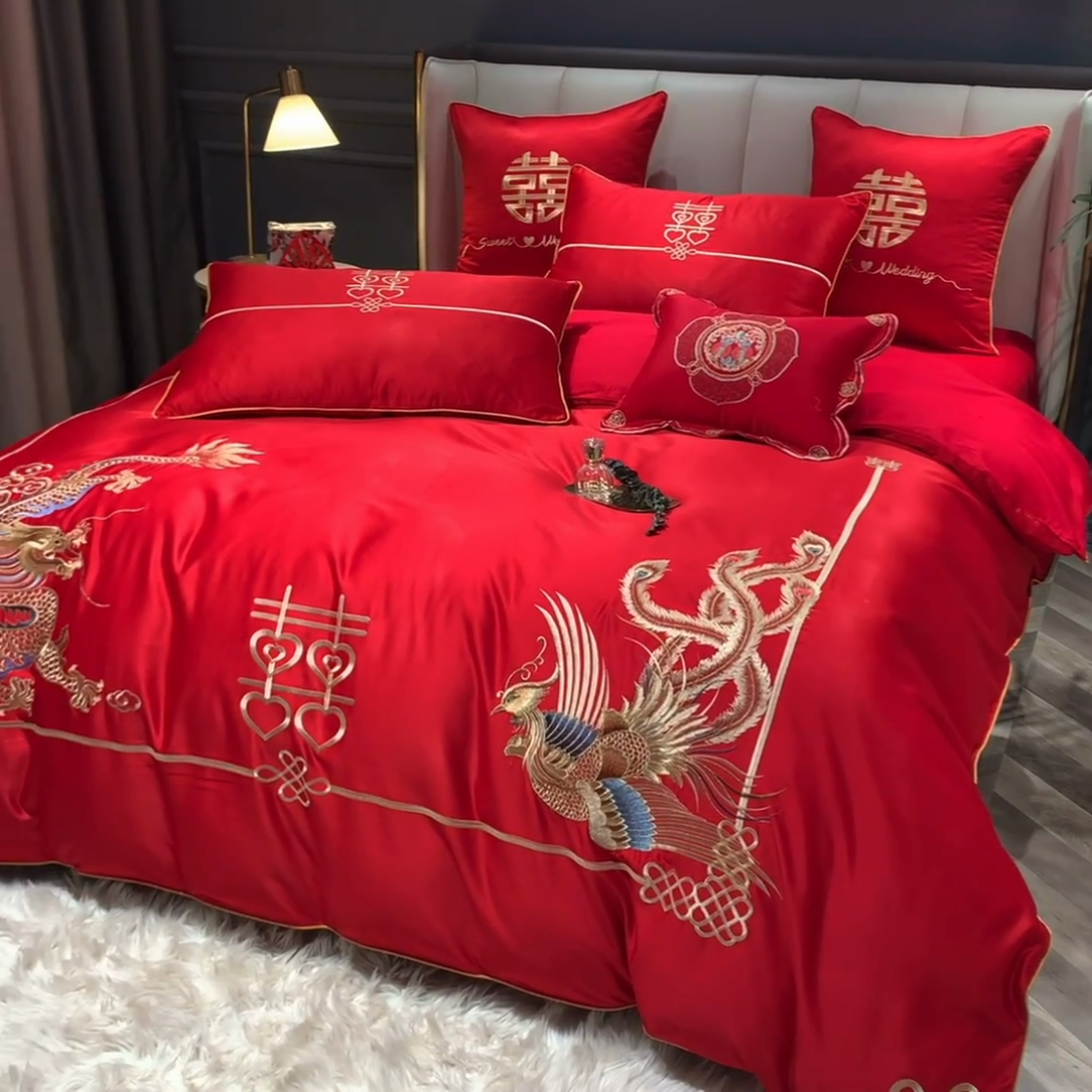 91家纺网 家纺一手货源 找家纺 甜咪咪婚庆 2025新款纯棉全棉面料刺绣结婚 婚庆 四件套 多件套  小红书推荐热款 龙凤添喜