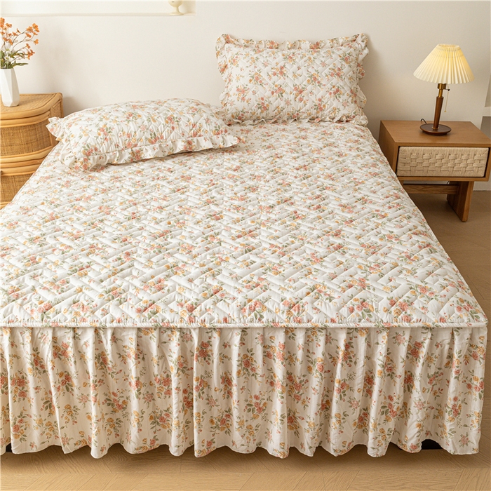 91家纺网 家纺一手货源 找家纺 屹成家纺 2025新款水洗泡泡棉床裙 繁花似锦