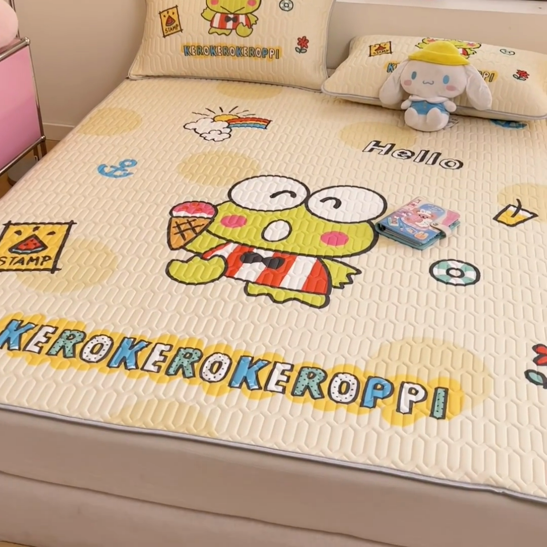 91家纺网 家纺一手货源 找家纺 金爱家 2025新款正版三丽鸥凉感乳胶凉席 夏日大眼蛙