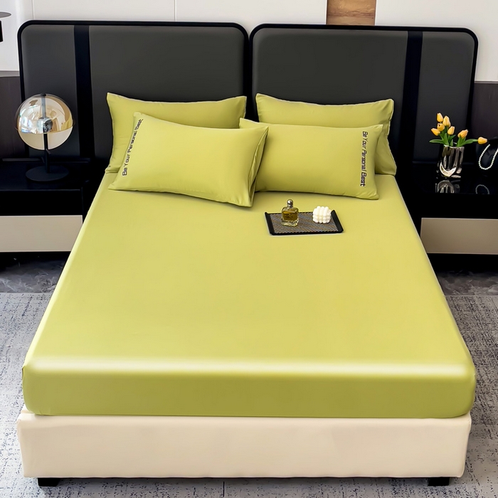 91家纺网 家纺一手货源 找家纺 纽缦家纺 2025新款纯色提花冰丝系列床笠单件-单床笠 豆绿