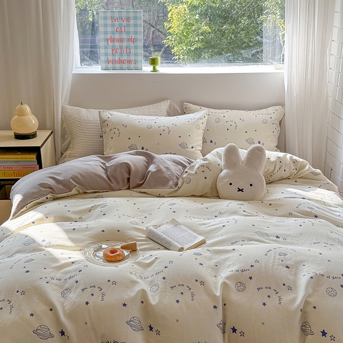 91家纺网 家纺一手货源 找家纺 2025新款全棉有氧双层纱四件套-卡通系列 星际