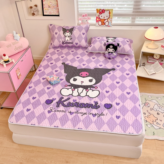 91家纺网 家纺一手货源 找家纺 金爱家 2025新款正版三丽鸥凉感乳胶凉席 桃心库洛米