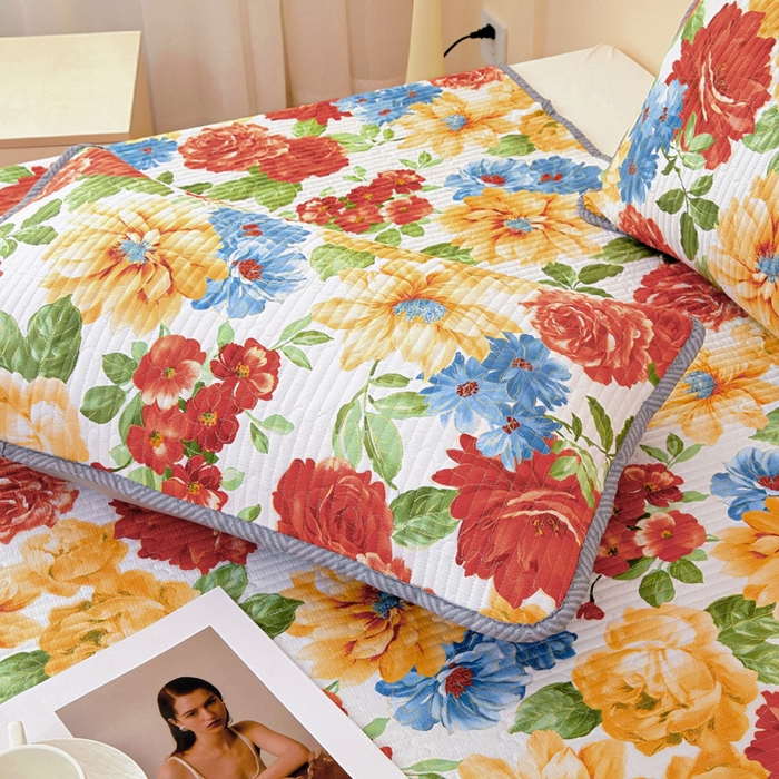 91家纺网 家纺一手货源 找家纺 情煊家纺 2025新款双面全棉夹棉枕套 锦绣年华