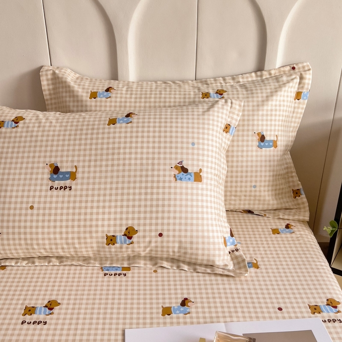 91家纺网 家纺一手货源 找家纺 情煊家纺 2025新款全棉花边款枕套 俏皮狗