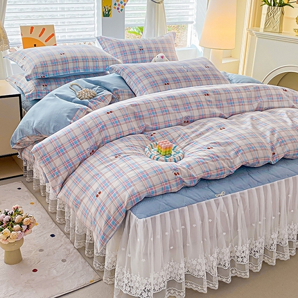 91家纺网 家纺一手货源 找家纺 提花大世界 2025直播爆款全棉活性印花夹棉床盖床裙花边四件套 偶遇花开