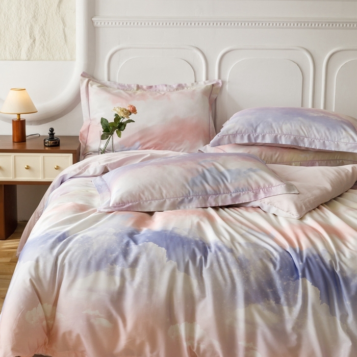 91家纺网 家纺一手货源 找家纺 金奇达2025新款【休闲午后】-轻氧水光莱赛尔四件套（标准号全网控价（折后券后）不低于258） 梦幻云彩