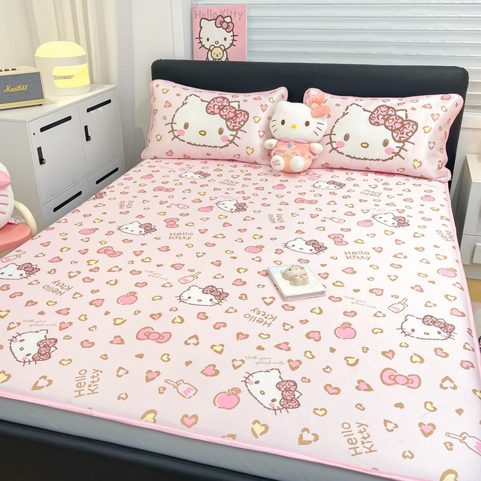 91家纺网 家纺一手货源 找家纺 暮思家居 2025新款三丽鸥正版授权数码印花A类可机洗1200D冰丝凉席三件套床笠款系列 床笠款-凯蒂乐园