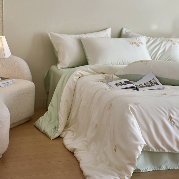 91家纺网 家纺一手货源 找家纺 千朵森 2025新款60s奥地利进口兰精天丝四件套-星慕 星慕-莱茵绿