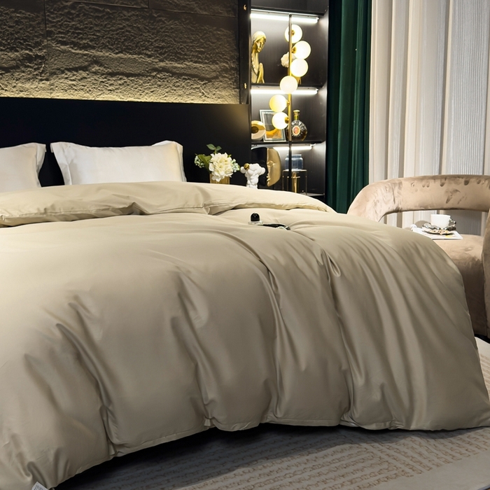 91家纺网 家纺一手货源 找家纺 氧家2025新款60s贡缎长绒棉纯色随心配系列-被套 香槟金