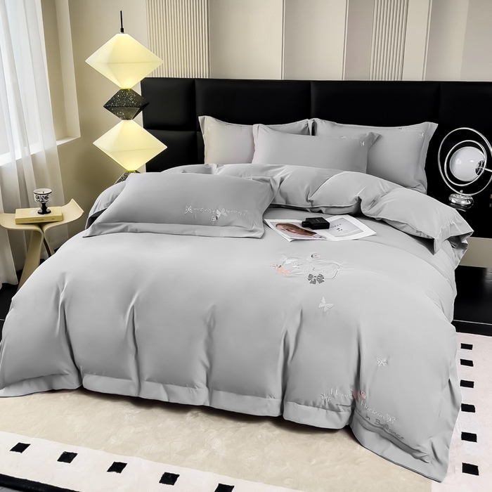 91家纺网 家纺一手货源 找家纺 （总）曲之慕 2025新品四季款高端刺绣四件套简约可水洗轻奢纯色刺绣四件套--梦飞令