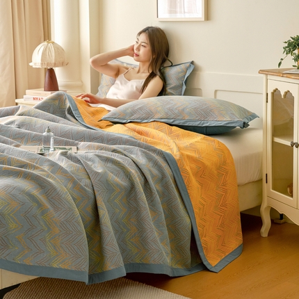 棠薇家纺 2025新款全棉彩纱双层纱夏被三层纱多功能毛巾被纱布毯细纱床盖 绚丽-灰