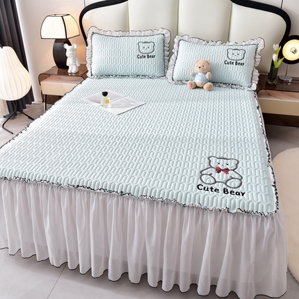 炫拼家纺 2025新款coco熊床裙款乳胶凉席 coco熊-冰雪蓝