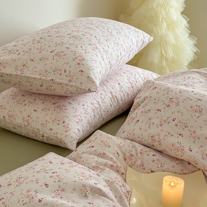 91家纺网 家纺一手货源 找家纺 塞纳 2026新款.全棉有氧双层纱四件套-场景二-拾秋-米粉