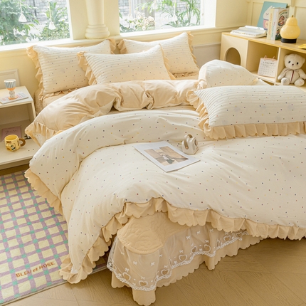 91家纺网 家纺一手货源 找家纺 （总）珍爱家纺 2025直播热款A类针织双层纱床盖四件套ab版纯色床盖