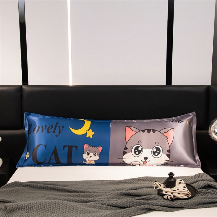 91家纺网 家纺一手货源 找家纺 梦舒羽 2025新款可水洗冰丝双人枕套凉爽情侣枕头套枕芯套 招财小猫