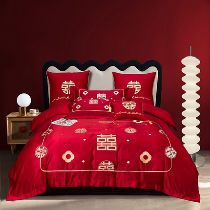 91家纺网 家纺一手货源 找家纺 甜咪咪婚庆 2025新款纯棉全棉面料刺绣结婚 婚庆 四件套 多件套  小红书推荐热款 宫廷富贵  纯棉