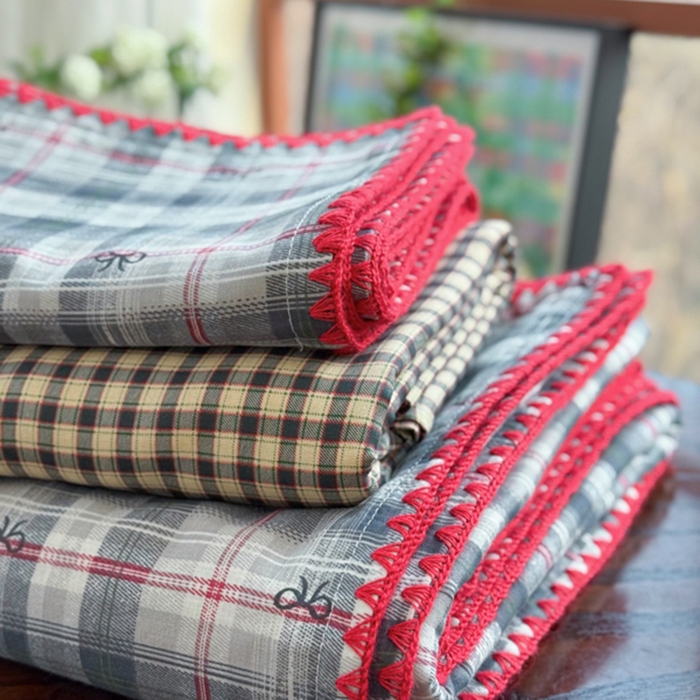 91家纺网 家纺一手货源 找家纺 （总）金丝鸟家纺 2025新款全棉双层纱贝壳边四件套格子系列