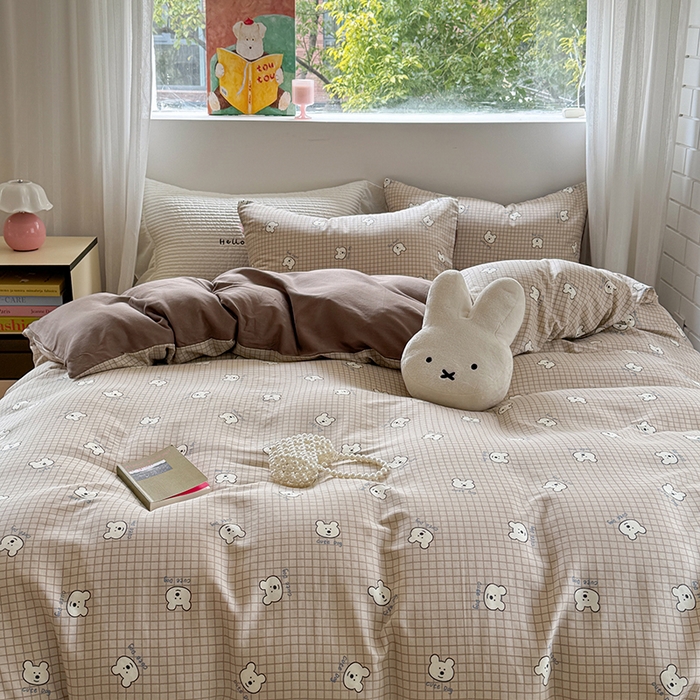 91家纺网 家纺一手货源 找家纺 2025新款全棉有氧双层纱四件套-卡通系列 汪汪格