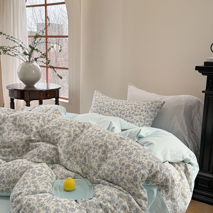 91家纺网 家纺一手货源 找家纺 2025新款全棉有氧双层纱四件套-碎花系列 悠然南山