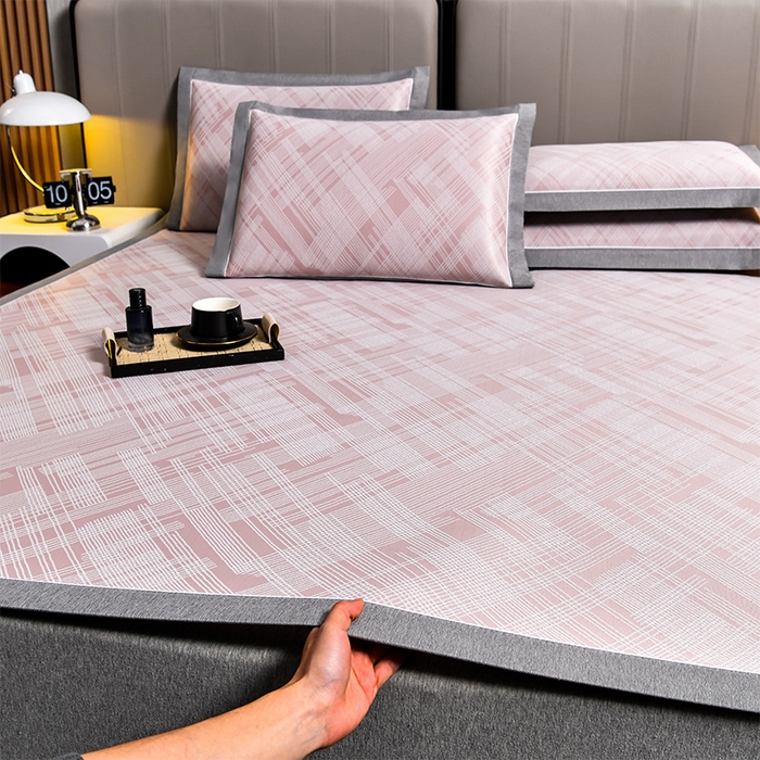 91家纺网 家纺一手货源 找家纺 小牛席业 2025新款简单生活-清凉冰丝席系列凉席藤席冰藤席冰丝席竹席空调席草席乳胶席豆豆席三件套 粉色