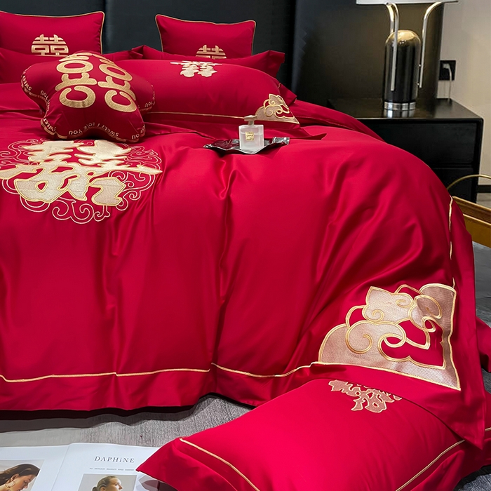 91家纺网 家纺一手货源 找家纺 甜咪咪婚庆 2025新款纯棉全棉面料刺绣结婚 婚庆 四件套 多件套  小红书推荐热款 大喜之日