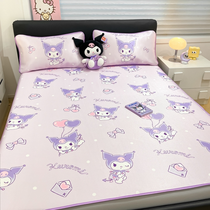 91家纺网 家纺一手货源 找家纺 暮思家居 2025新款三丽鸥正版授权数码印花A类可机洗1200D冰丝凉席三件套床笠款系列 床笠款-气球库洛米