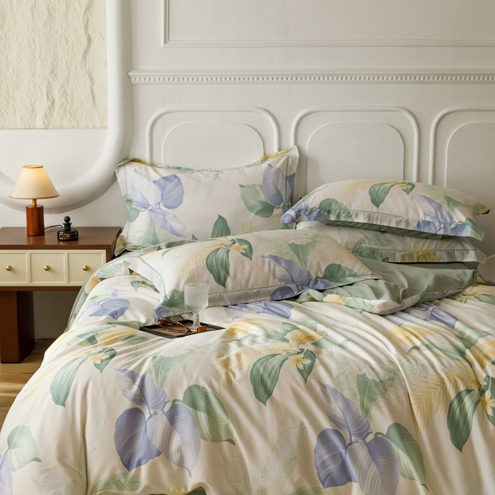 91家纺网 家纺一手货源 找家纺 金奇达2025新款【休闲午后】-轻氧水光莱赛尔四件套（标准号全网控价（折后券后）不低于258） 花悦吟兰