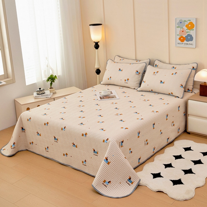 91家纺网 家纺一手货源 找家纺 情煊家纺 2025新款双面全棉夹棉枕套 俏皮狗