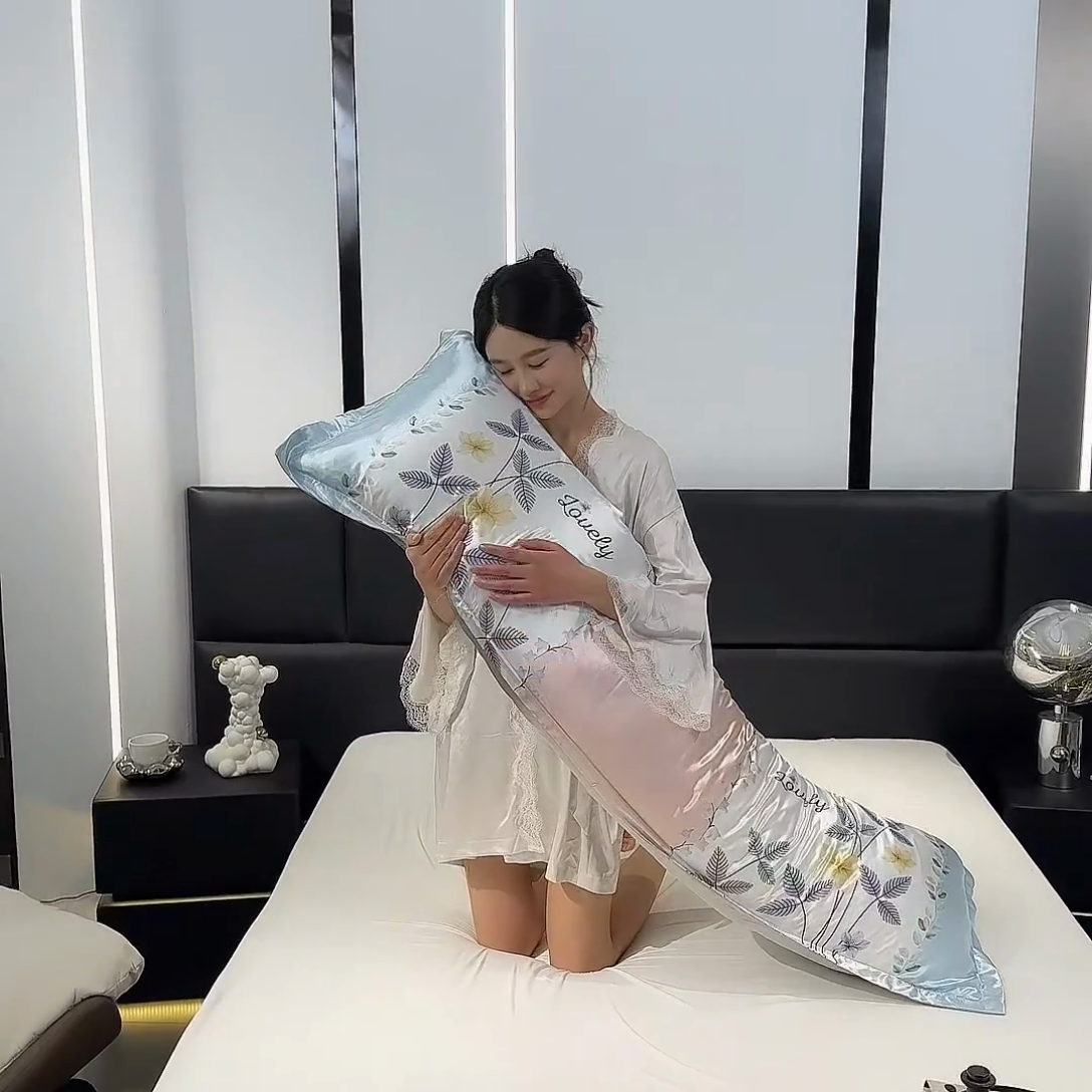 91家纺网 家纺一手货源 找家纺 梦舒羽 2025新款可水洗冰丝双人枕套凉爽情侣枕头套枕芯套 花曳