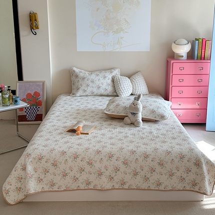 麦伦家居 2025新款高温砂洗全棉床盖印花床盖 繁花