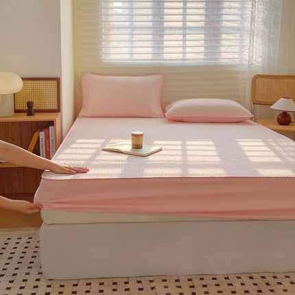 91家纺网 家纺一手货源 找家纺 莱登卡奴 2025新款A类宝宝棉针织棉大豆夹棉床笠 夹棉款-粉色