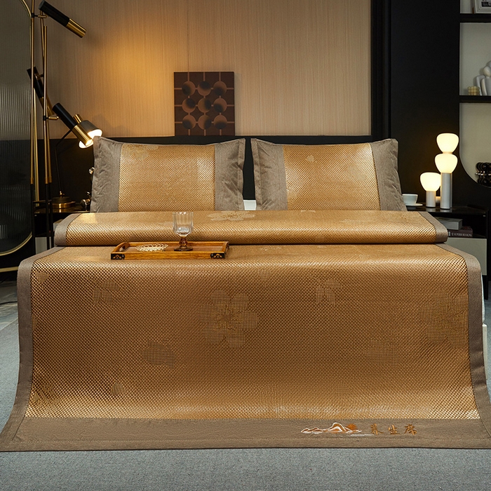 91家纺网 家纺一手货源 找家纺 青雅席业 2025新款3D复合提花清凉冰藤席-花语系列 花语-咖