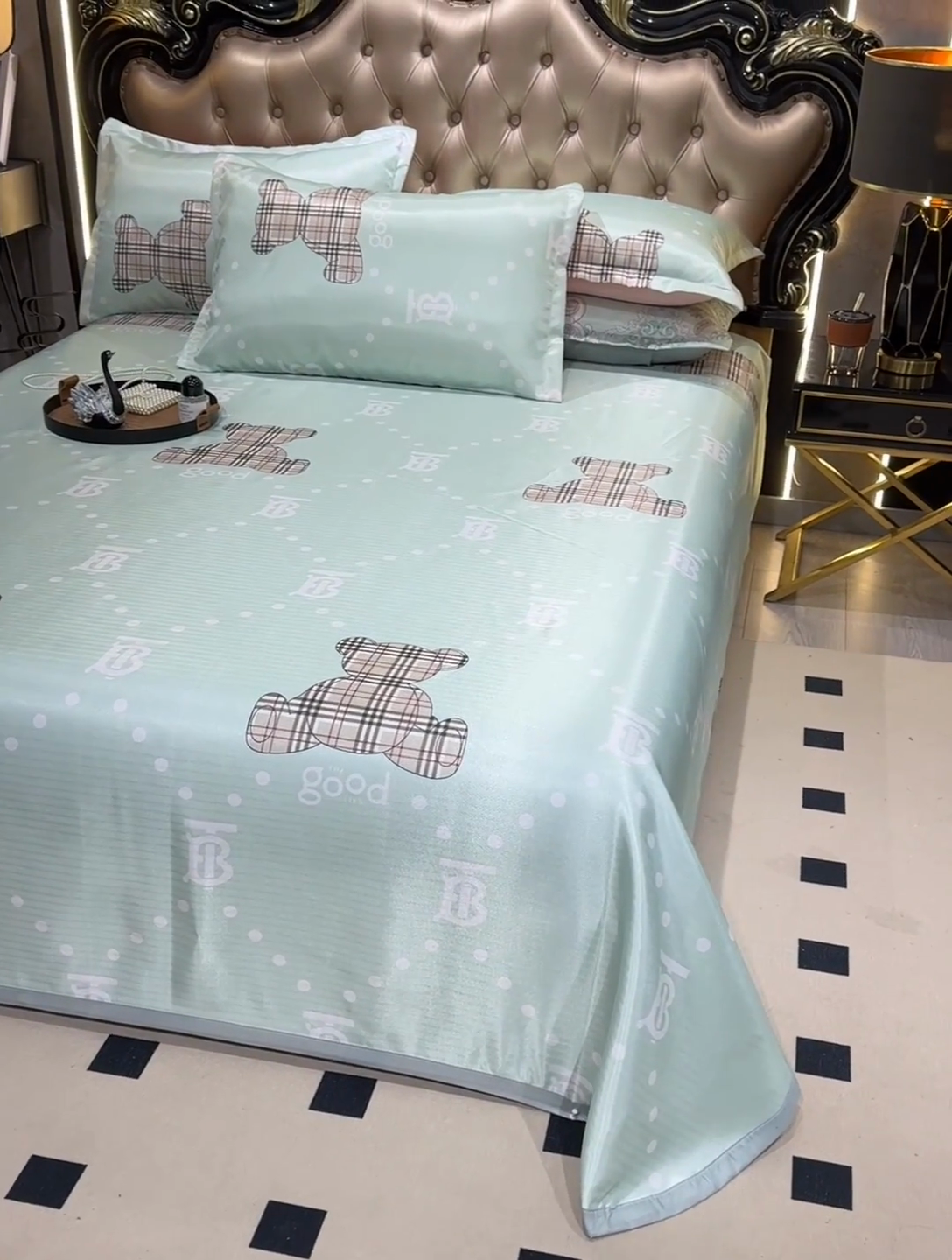 91家纺网 家纺一手货源 找家纺 肖恩毯业 2025新款印花斜纹冰丝席三件套 薄荷清晨