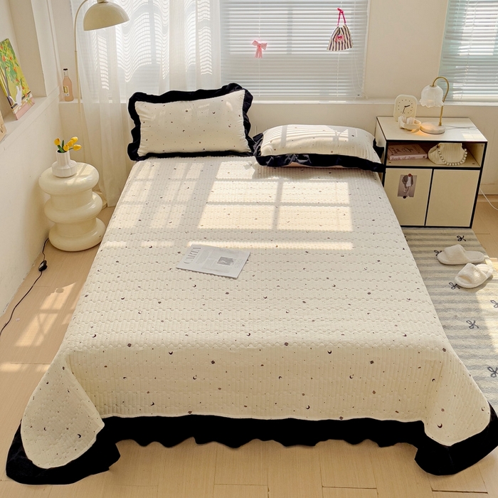 91家纺网 家纺一手货源 找家纺 富米莱（原臻工厂）2025新款A类针织双层纱赫本风床盖四件套 星空物语一咖