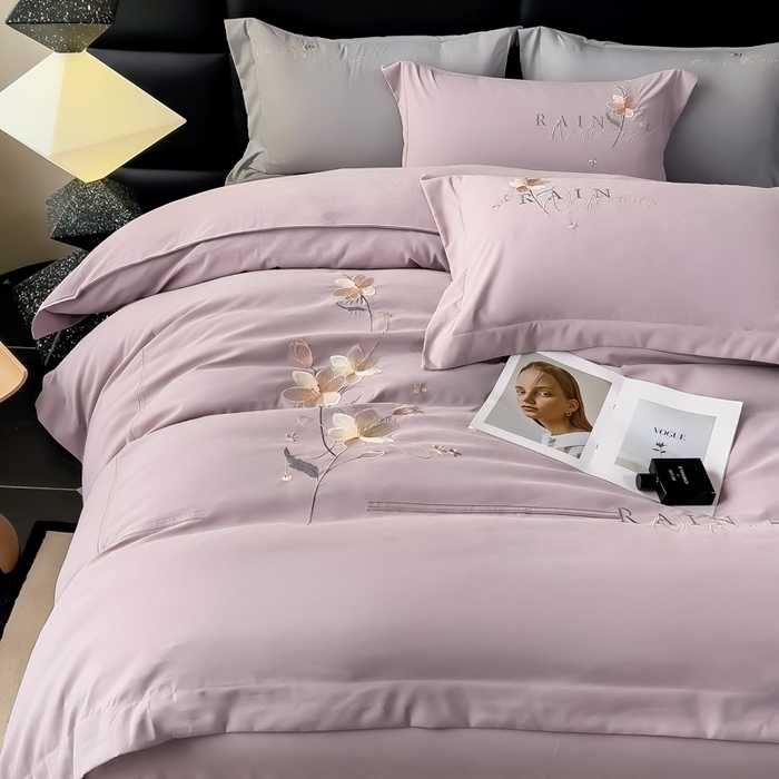 91家纺网 家纺一手货源 找家纺 （总）曲之慕 2025新品四季款高端刺绣四件套简约可水洗轻奢纯色刺绣四件套--流光