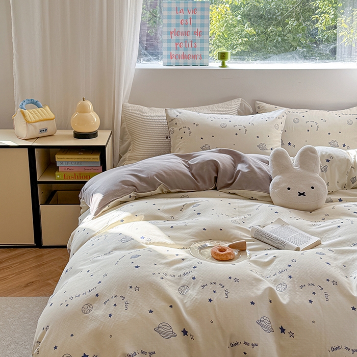 91家纺网 家纺一手货源 找家纺 2025新款全棉有氧双层纱四件套-卡通系列 星际