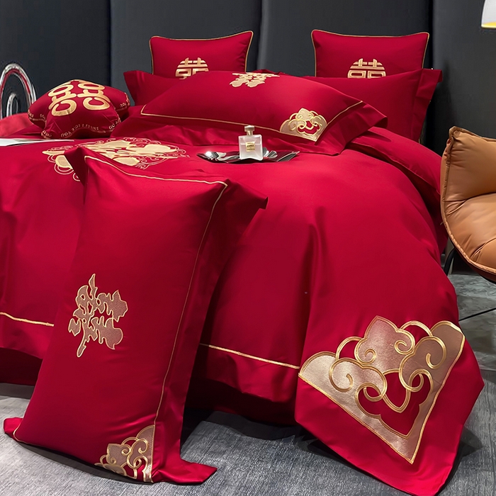 91家纺网 家纺一手货源 找家纺 甜咪咪婚庆 2025新款纯棉全棉面料刺绣结婚 婚庆 四件套 多件套  小红书推荐热款 大喜之日