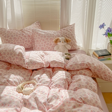 91家纺网 家纺一手货源 找家纺 悦织湾家纺 2025新款A类有氧针织棉印花四件套印花轻奢时尚学生宿舍单双人床上用品四件套 A类有氧针织棉伊莲娜