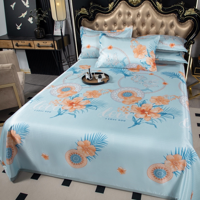 91家纺网 家纺一手货源 找家纺 肖恩毯业 2025新款印花斜纹冰丝席三件套 青柠之夏