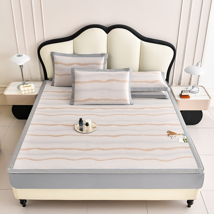 91家纺网 家纺一手货源 找家纺 小牛席业 2025新款锦绣凉感冰丝席（床笠款）凉席藤席冰藤席冰丝席竹席空调席草席乳胶席豆豆席三件套 锦绣冰丝（床笠款）-香槟