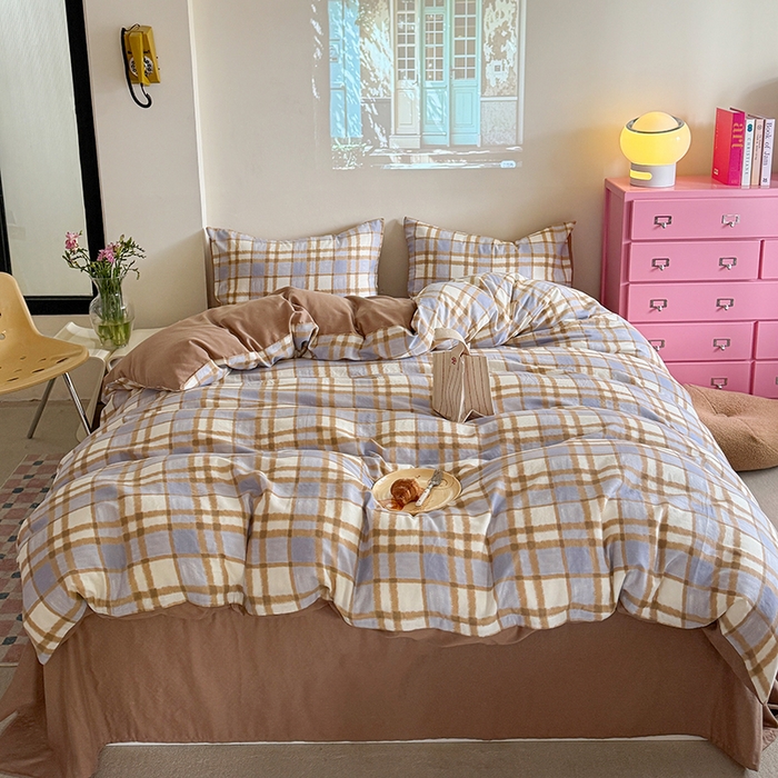 91家纺网 家纺一手货源 找家纺 2025新款全棉有氧双层纱四件套-简约系列 格调-蓝