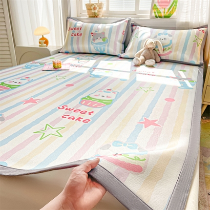 2025新款A类碳光冰丝印花凉席学生床席空调被夏被四件套配送买家秀 旺仔-粉