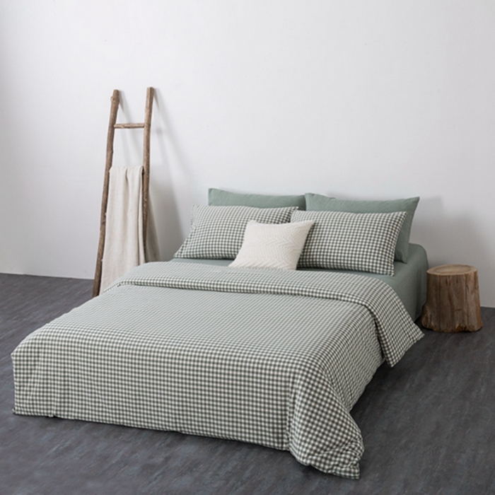 91家纺网 家纺一手货源 找家纺 玖弘家居 2025新款水洗棉单被套 绿小格