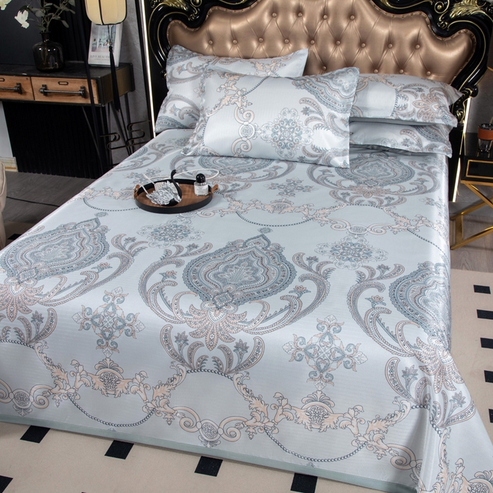 91家纺网 家纺一手货源 找家纺 肖恩毯业 2025新款印花斜纹冰丝席三件套 半窗疏影